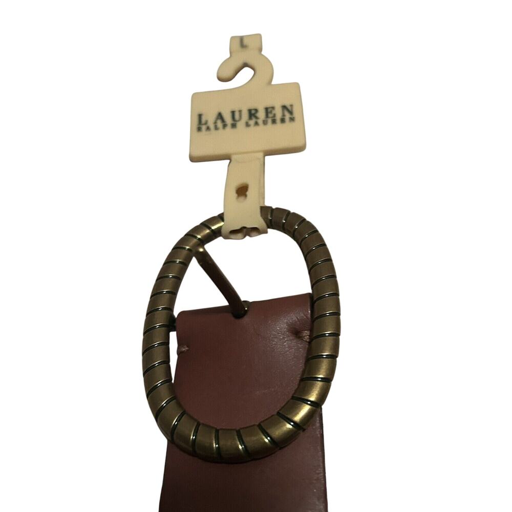 Lauren Ralph Lauren Brown Leather Belt with Antiqued Gold Ring Buckle